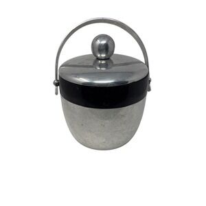 Vintage Kromex Aluminum Ice Bucket Mid Century Modern Black Band Silver MCM
